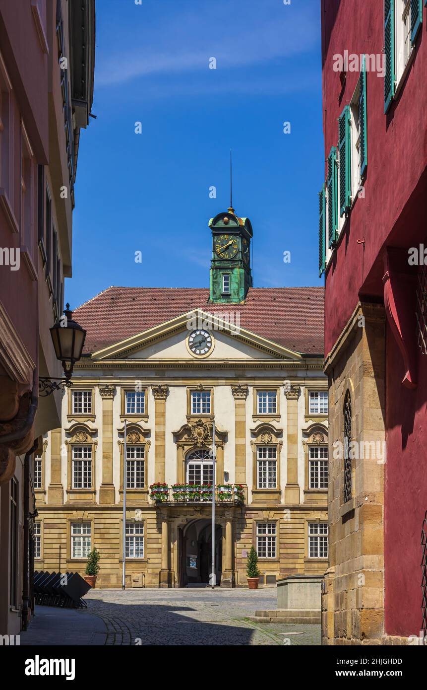 Nuovo Municipio del 18th secolo presso la Piazza del Municipio, Esslingen am Neckar, Baden-Württemberg, Germania, maggio 28, 2017. Foto Stock