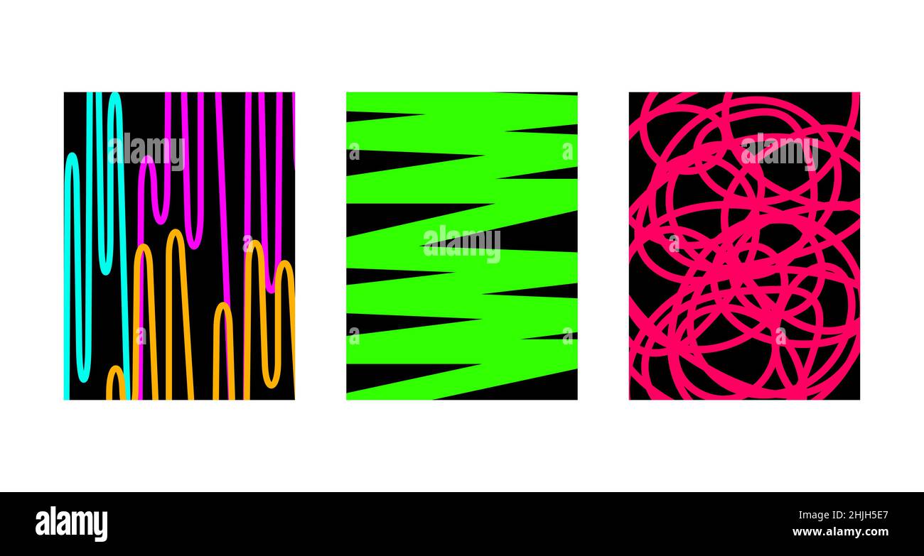 Set di poster verticali astratti della linea di doodle Illustrazione Vettoriale