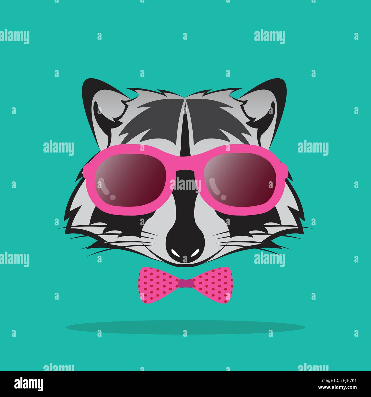 Immagini vettoriali di raccoon e occhiali su sfondo blu. Illustrazione vettoriale a livelli facilmente modificabile. Animali. Illustrazione Vettoriale