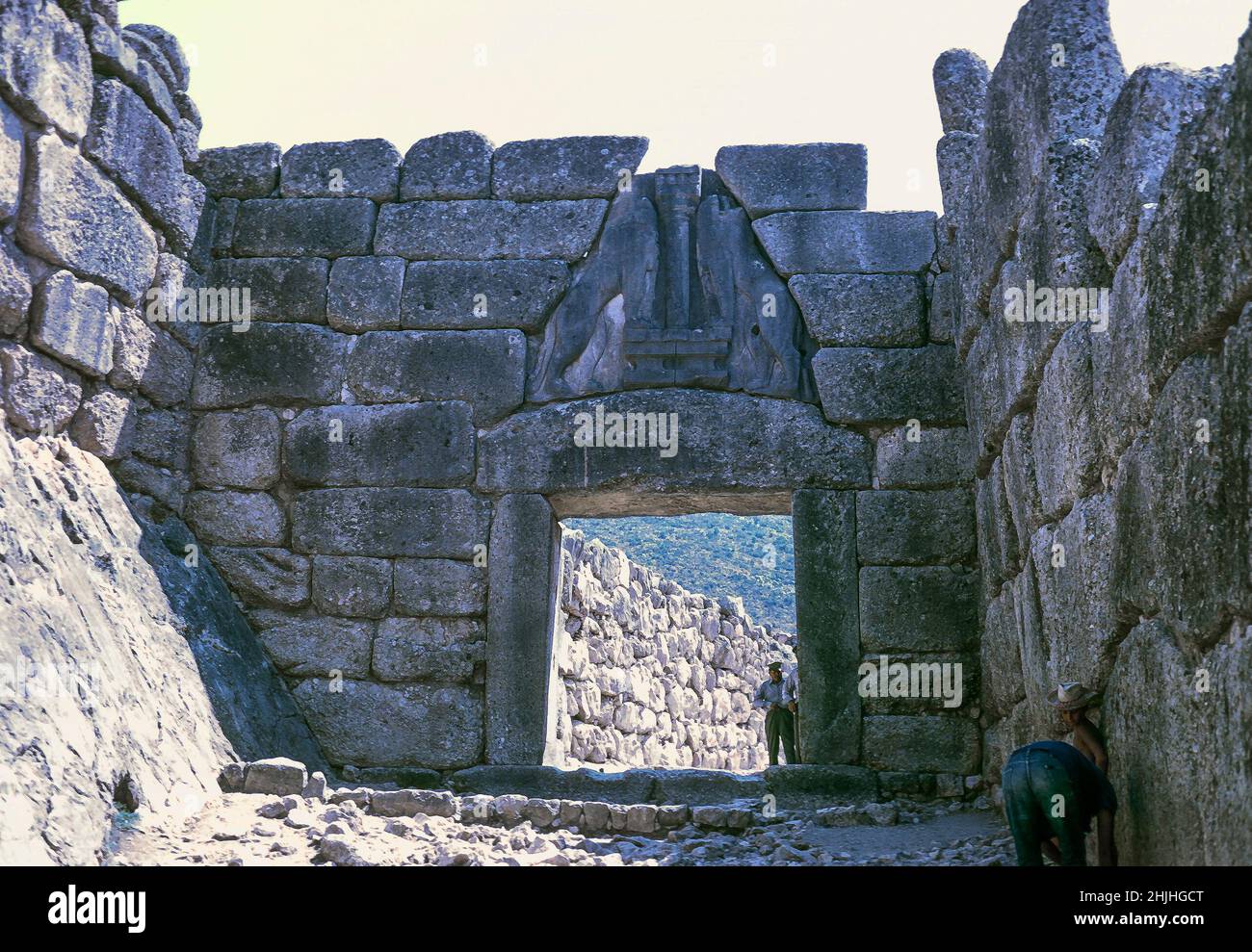 La porta del Leone presso l'antica Micene, Grecia, 1974 Foto Stock