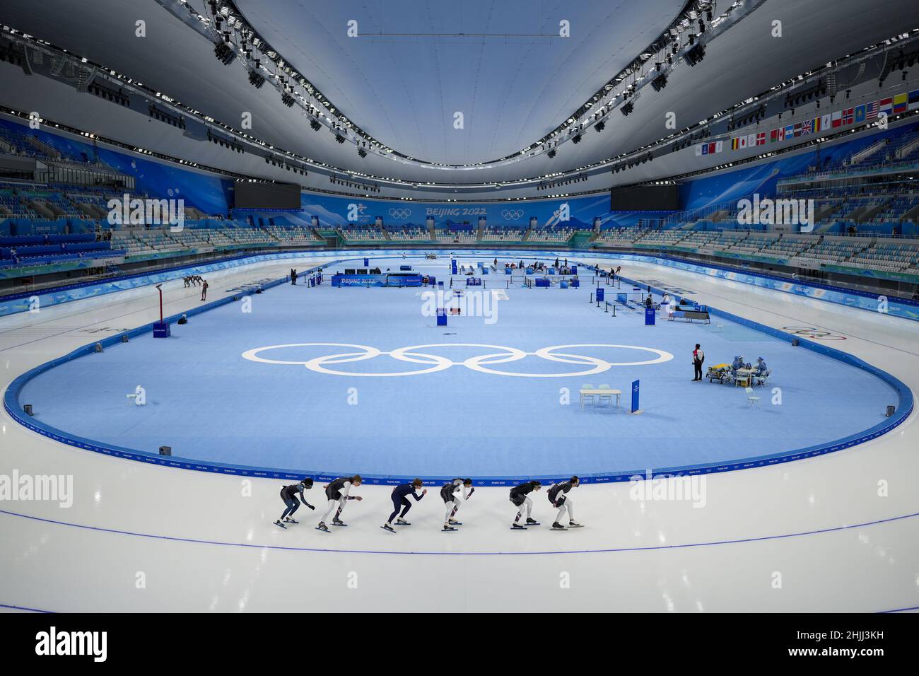 Pechino, Cina. 30th Jan 2022. Team USA velocità di pattinatori a lunga pista velocità durante l'allenamento al National Speed Skating Oval prima delle Olimpiadi invernali di Pechino 2022 di domenica 30 gennaio 2022. Foto di Paul Hanna/UPI Credit: UPI/Alamy Live News Foto Stock