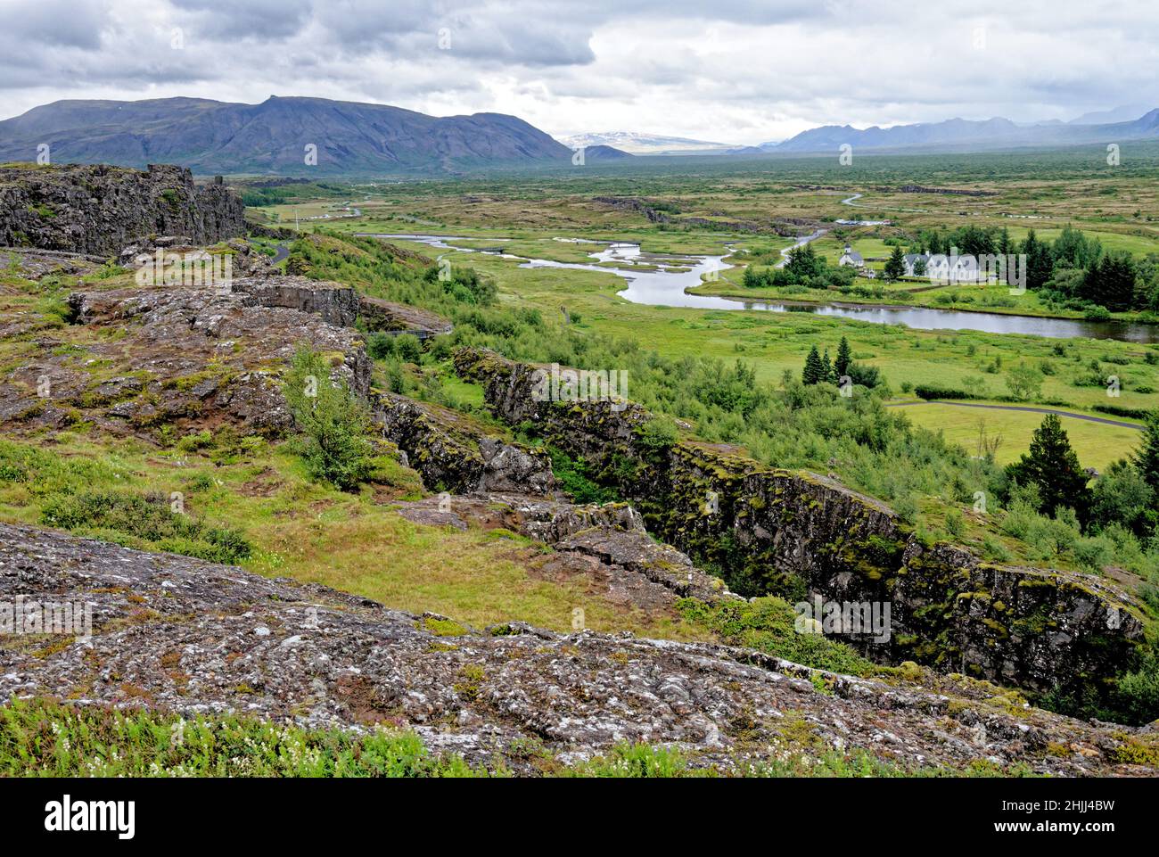 Islanda - Thingvellir National Park - UNESCO World Heritage Site - La separazione di due placche tettoniche, nord americana ed europea e piastre - Golden Foto Stock