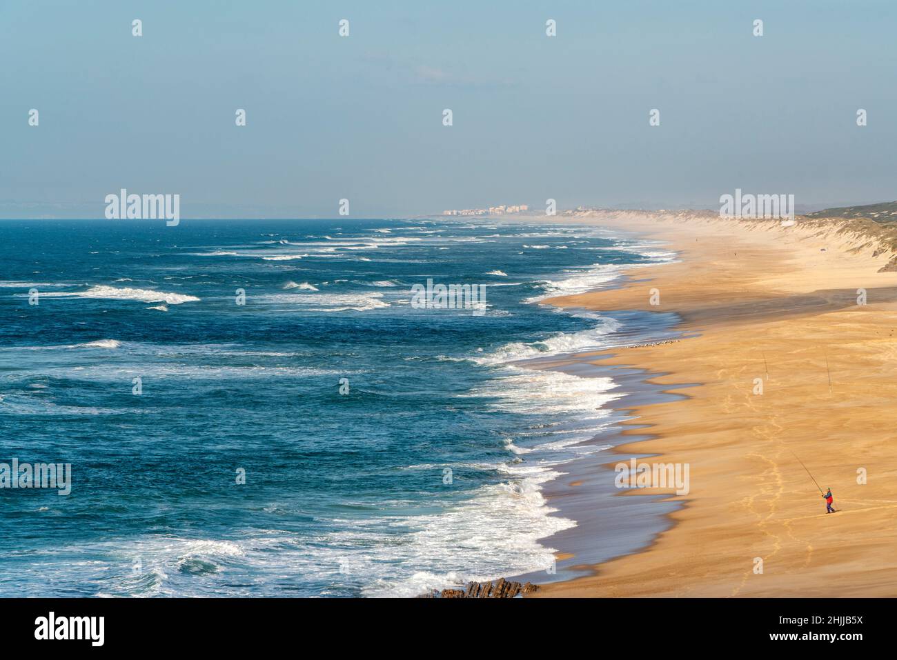 Persona surf pesca su una spiaggia Foto Stock