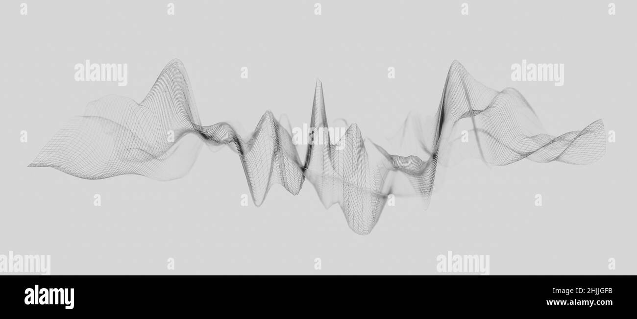 Forma d'onda a reticolo su sfondo bianco, visualizzazione astratta di onde sonore scure o concetto di equalizzatore acustico Foto Stock