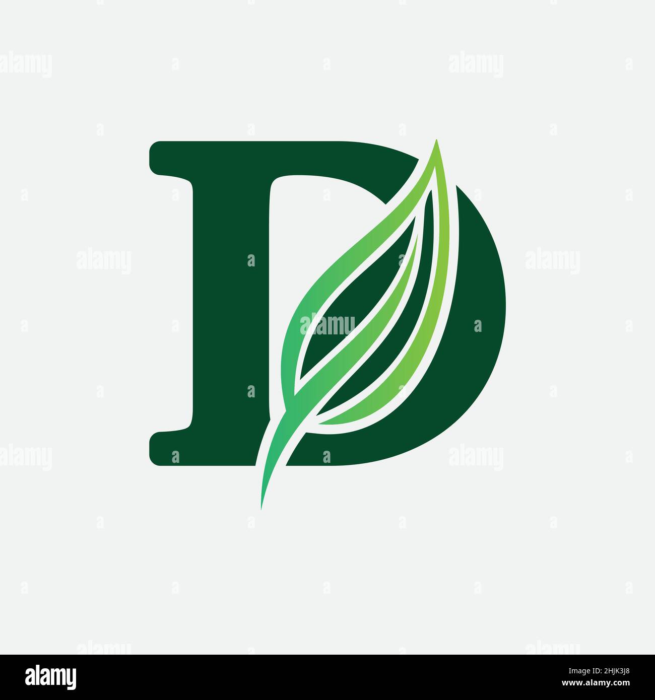 Logo D Letter - Logo di aspetto organico per la lettera iniziale D con foglia verde - modello di logo vettoriale monogramma per le iniziali del nome commerciale Illustrazione Vettoriale