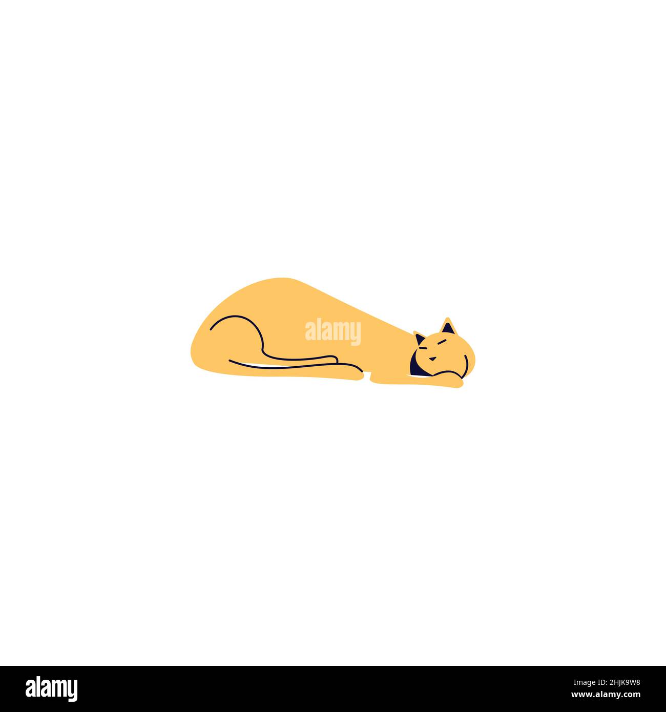 Ginger gatto silhouette dorme isolato su sfondo bianco Illustrazione Vettoriale