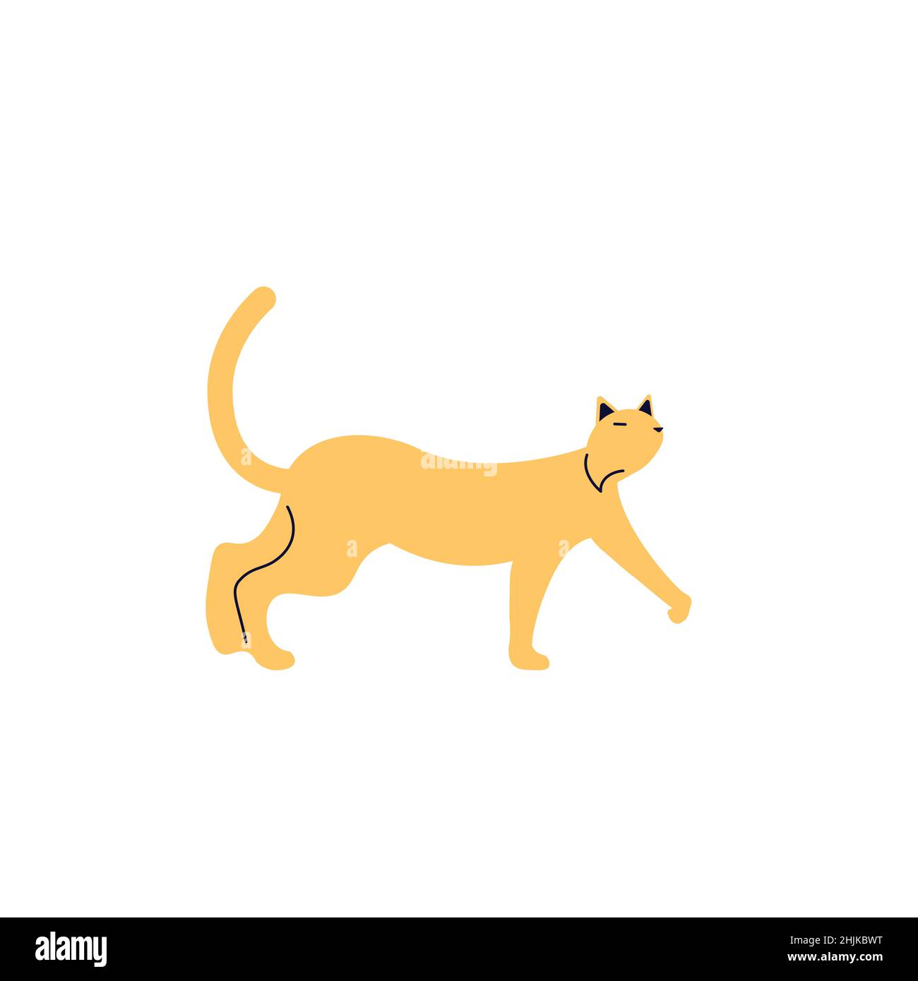 Ginger gatto silhouette orgoglioso passeggiate isolato su sfondo bianco. Illustrazione Vettoriale