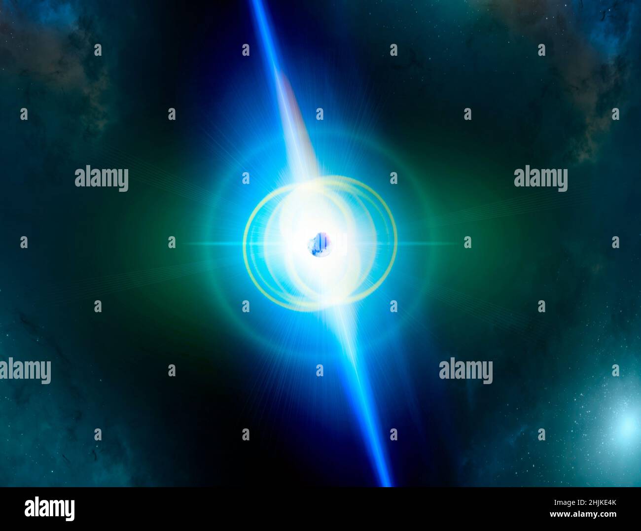 Un magnetar è un tipo di stella di neutroni che si ritiene abbia un campo magnetico estremamente potente. Stelle sullo sfondo Foto Stock