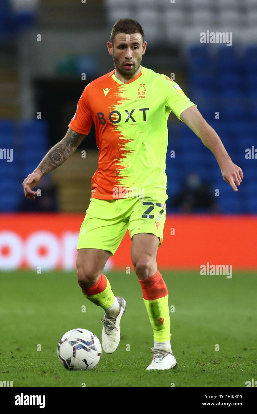 CARDIFF, REGNO UNITO. GENNAIO 30th Steve Cook della foresta di Nottingham è stato raffigurato durante la partita del campionato Sky Bet tra Cardiff City e Nottingham Forest al Cardiff City Stadium di Cardiff domenica 30th gennaio 2022. (Credit: Kieran Riley | MI News) Credit: MI News & Sport /Alamy Live News Foto Stock