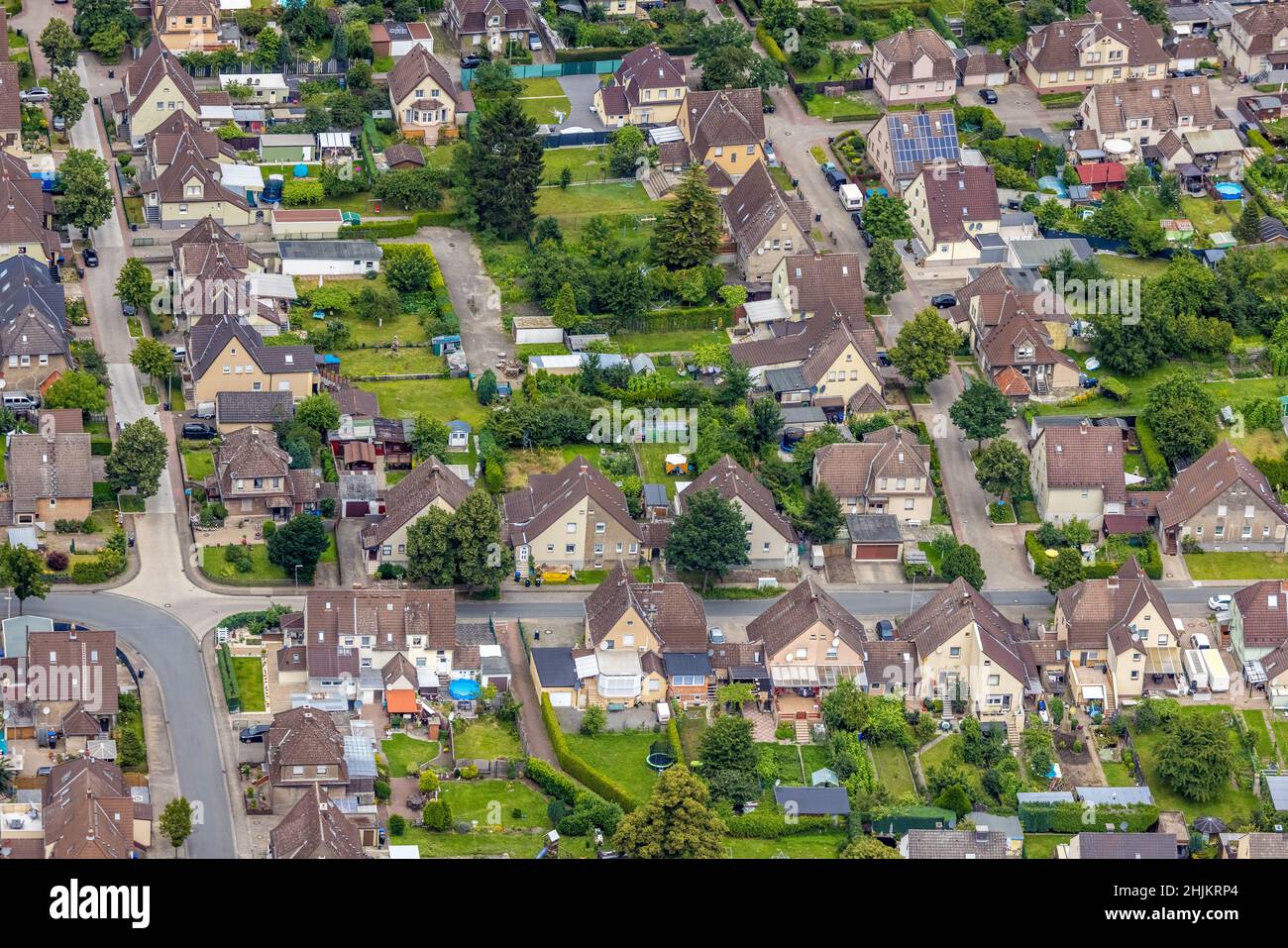 Vista aerea, immobile dei lavoratori Isenbecker Hof, Seelhofstraße, Juffernbuschstraße, Herringen, Hamm, Zona della Ruhr, Renania settentrionale-Vestfalia, Germania, m Foto Stock