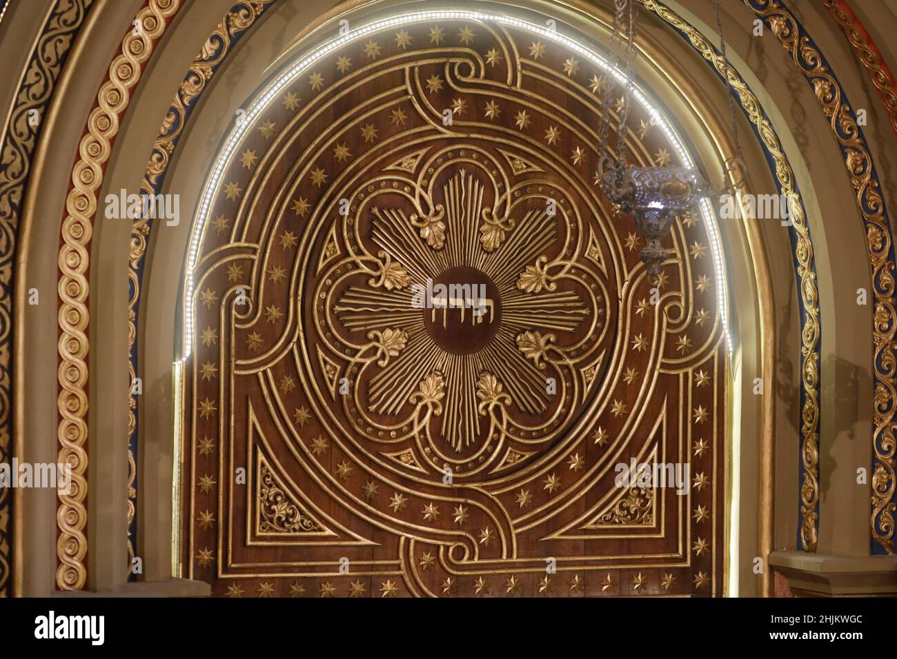 Bucarest, Romania - 24 gennaio 2022: Dettagli dall'interno di una sinagoga situata a Bucarest, Romania. Foto Stock