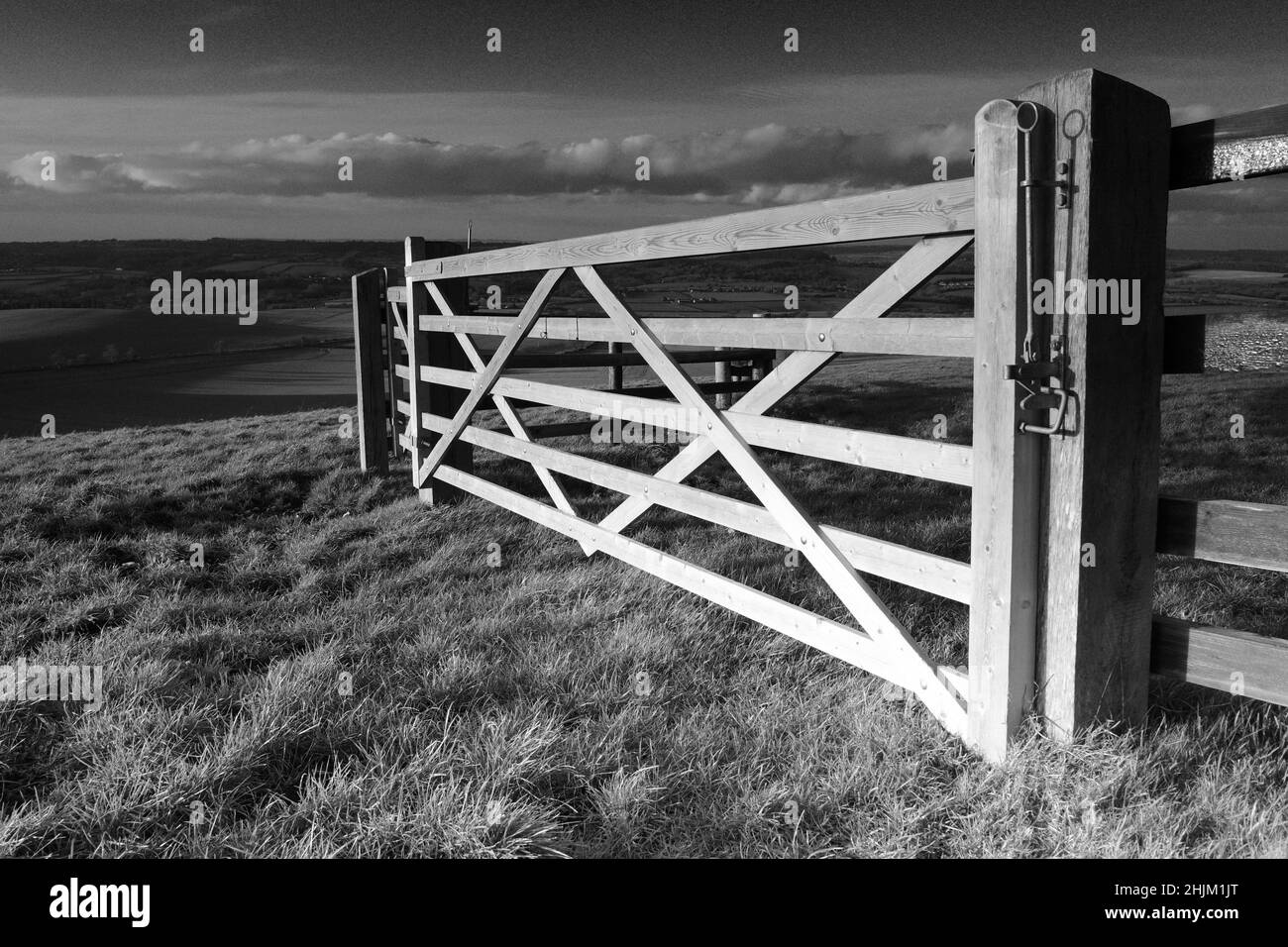 Cancello di legno sul Cranborne Chase Foto Stock