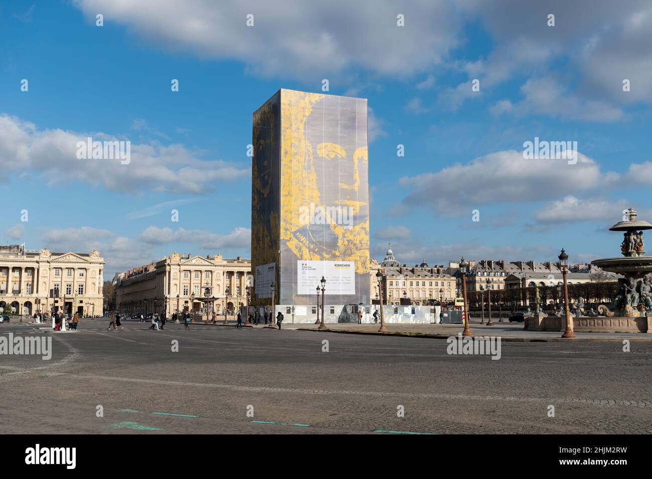 Lavori di restauro dell'obelisco di Luxor in Place de la Concorde a Parigi Foto Stock