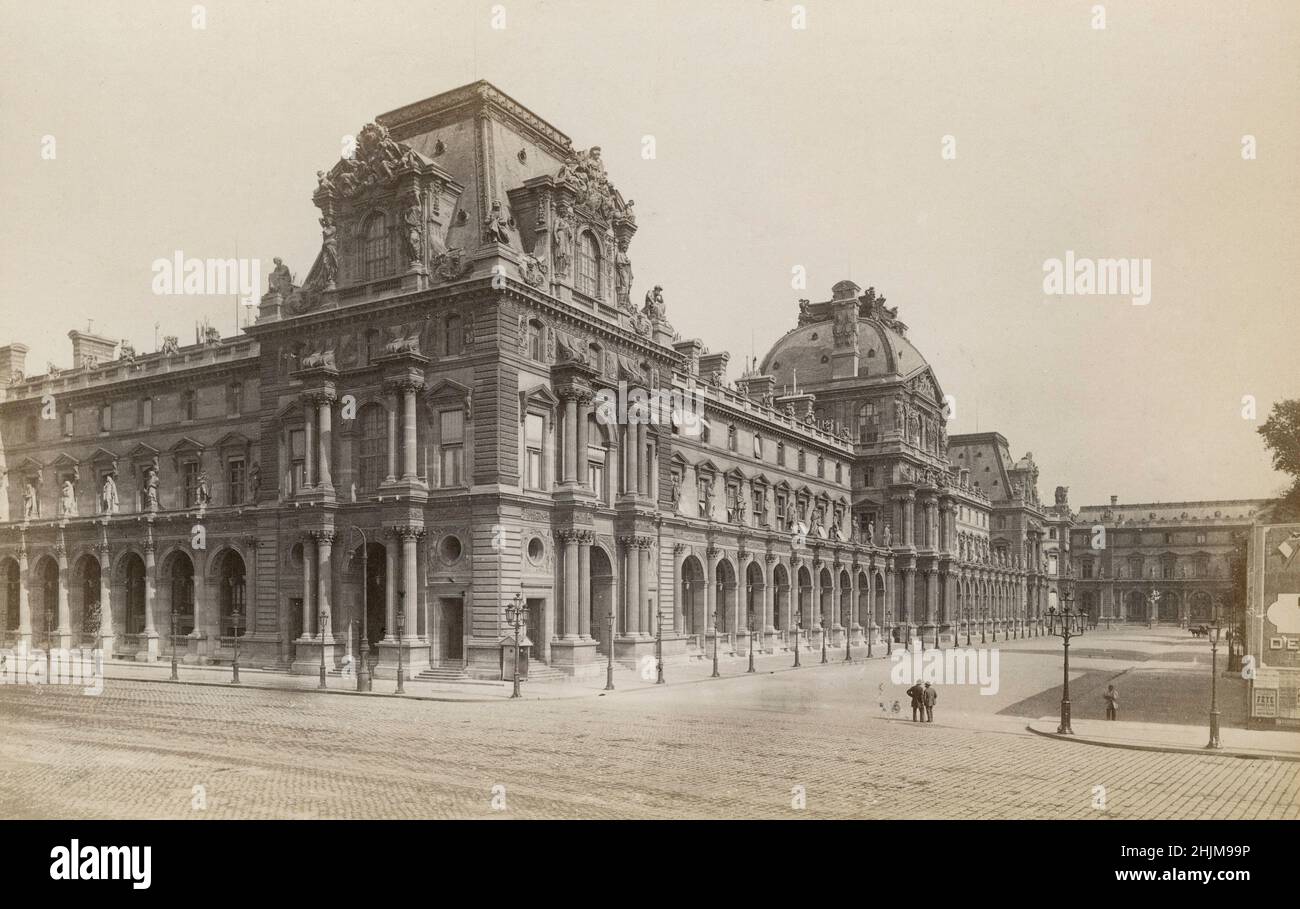 Antica fotografia del Louvre Nouveau e la Place du Carrousel a Parigi, Francia, risalente al 1890. FONTE: FOTO ORIGINALE DELL'ALBUME Foto Stock