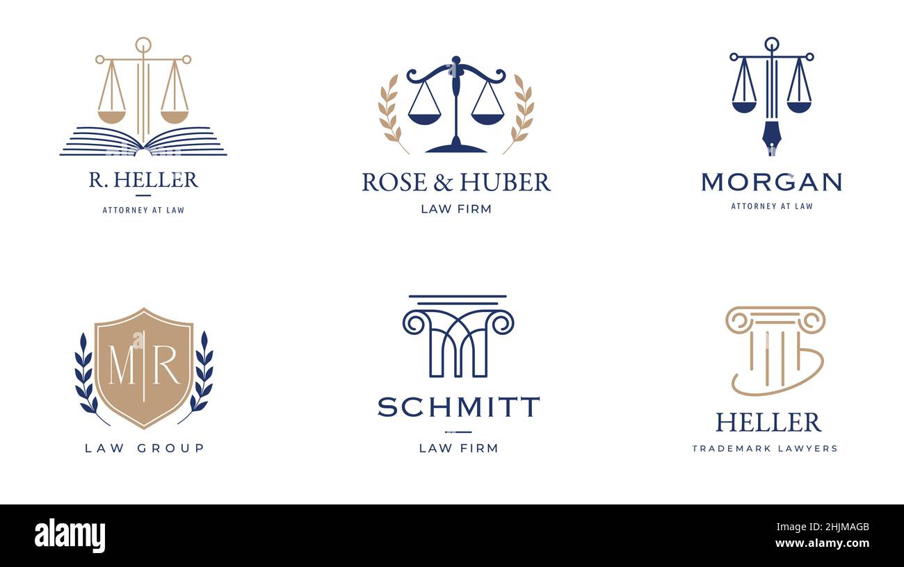 Disegno del logo di legge, finanza, avvocato e commerciale. Design di lusso, elegante e moderno Illustrazione Vettoriale