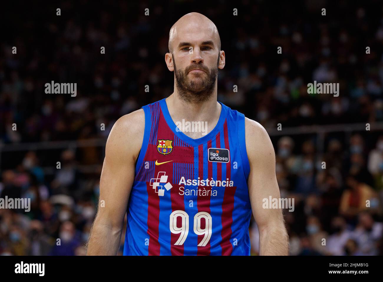 Nick Calathes del FC Barcelona durante la partita Liga Endesa tra il FC Barcelona e il Club Joventut Badalona al Palau Blaugrana di Barcellona, Spagna. Foto Stock