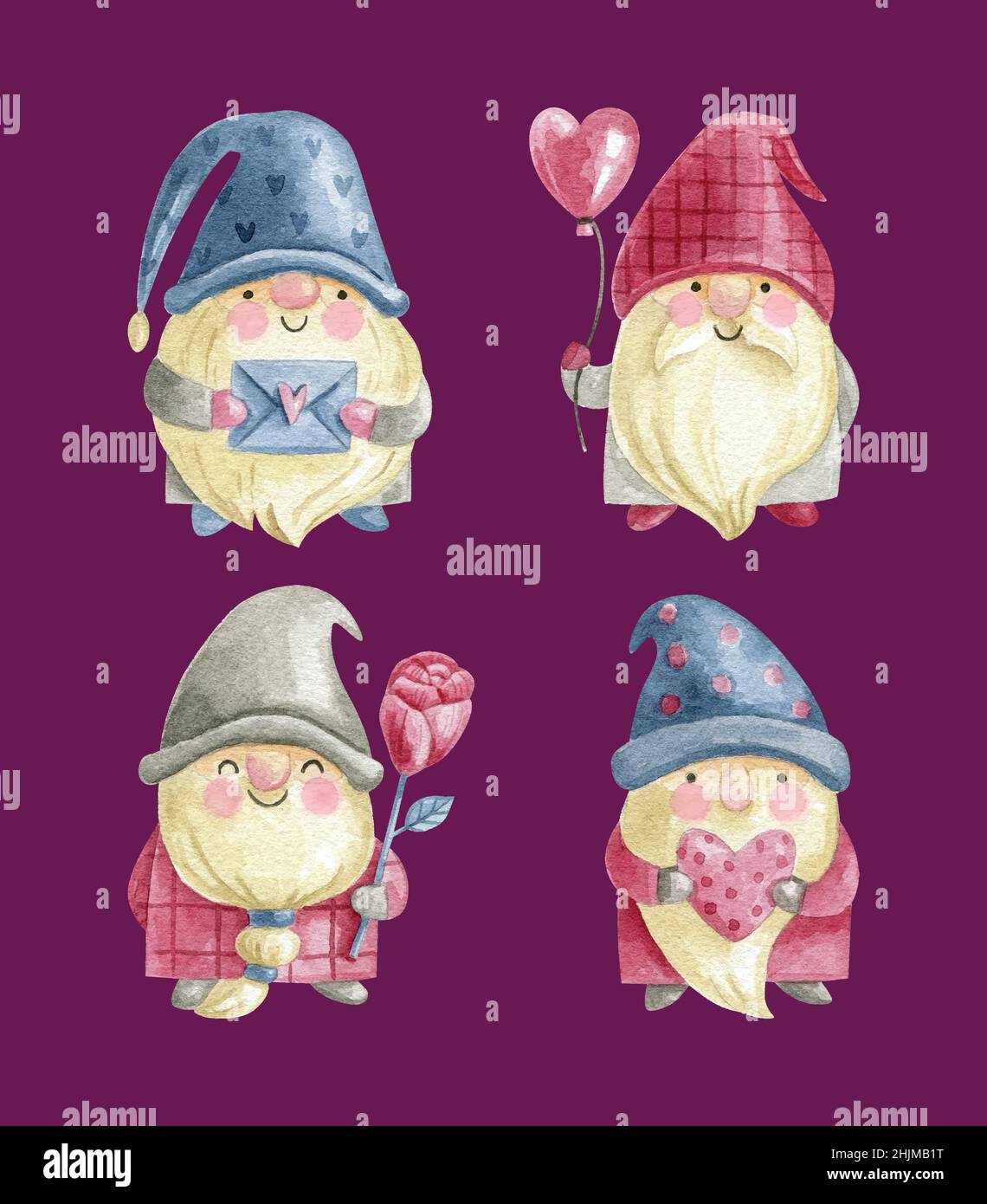 acquerello valentine giorno gnomes collezione disegno vettoriale illustrazione vettoriale illustrazione vettoriale Illustrazione Vettoriale