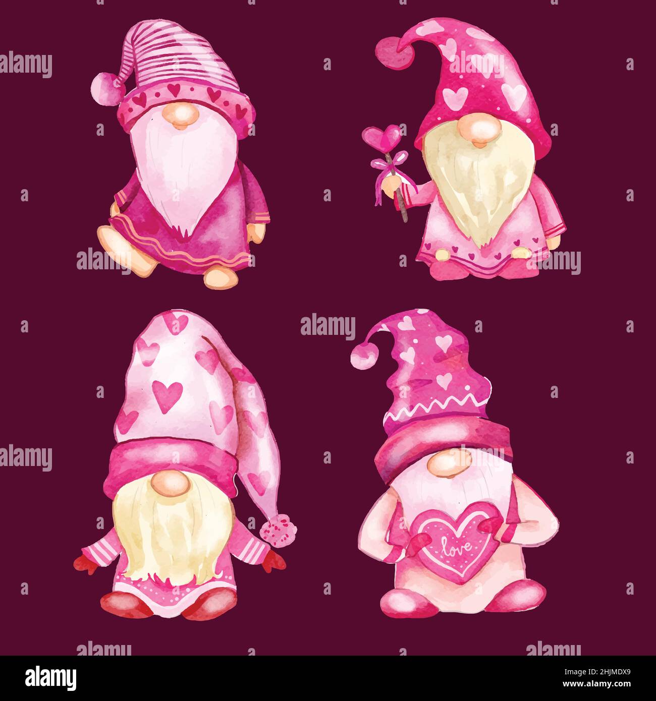 acquerello valentine giorno gnomes collezione disegno vettoriale illustrazione vettoriale illustrazione vettoriale Illustrazione Vettoriale