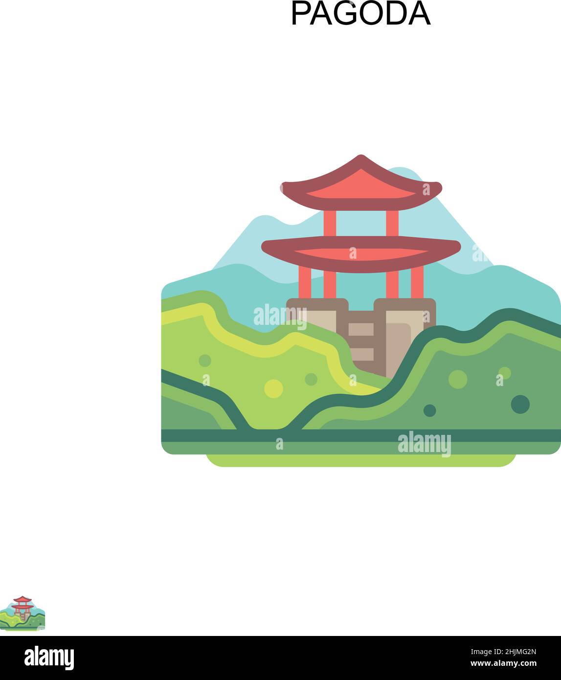 Icona del vettore Pagoda semplice. Modello di disegno del simbolo di illustrazione per l'elemento dell'interfaccia utente mobile Web. Illustrazione Vettoriale