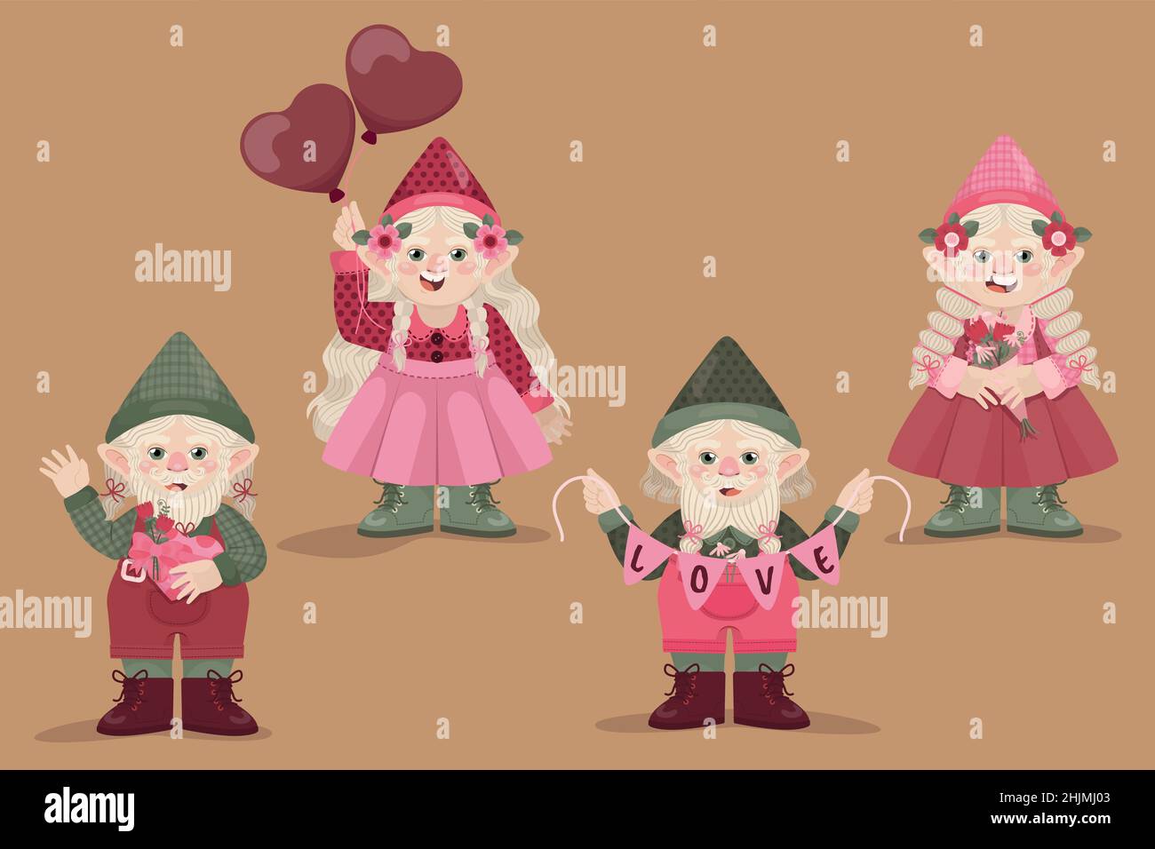 acquerello valentine giorno gnomes collezione disegno vettoriale illustrazione vettoriale illustrazione vettoriale Illustrazione Vettoriale