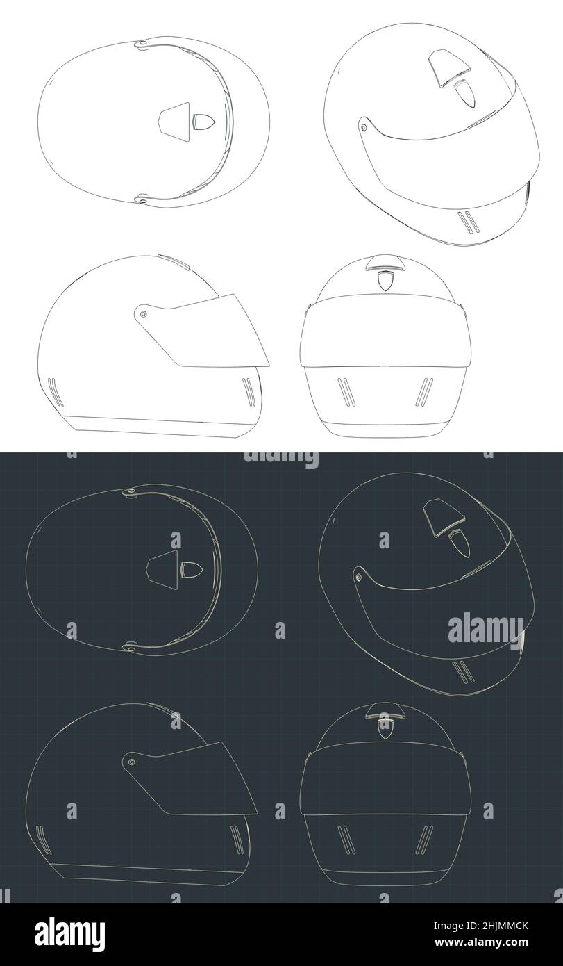 Illustrazioni vettoriali stilizzate di progetti di casco di Formula 1 Illustrazione Vettoriale