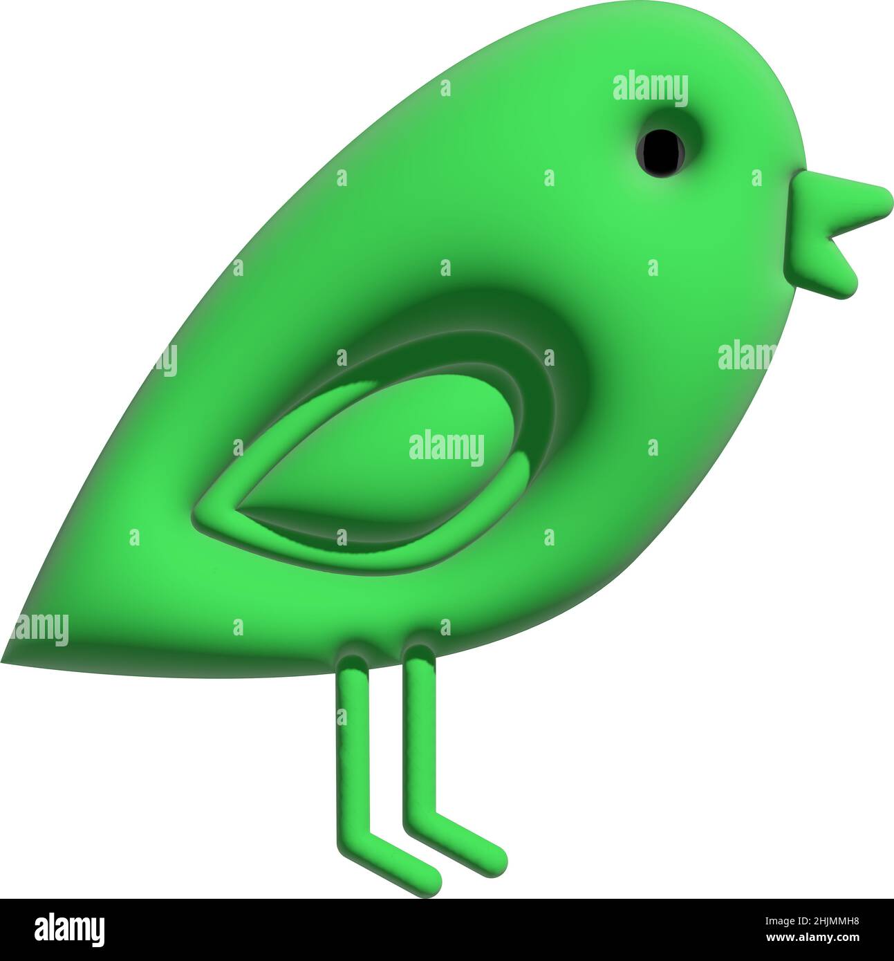 Un'immagine semplice e colorata con un uccello verde in stile cartoon minimalista. Isolare. Design per icone o social network. 3D illustrazione. Foto Stock