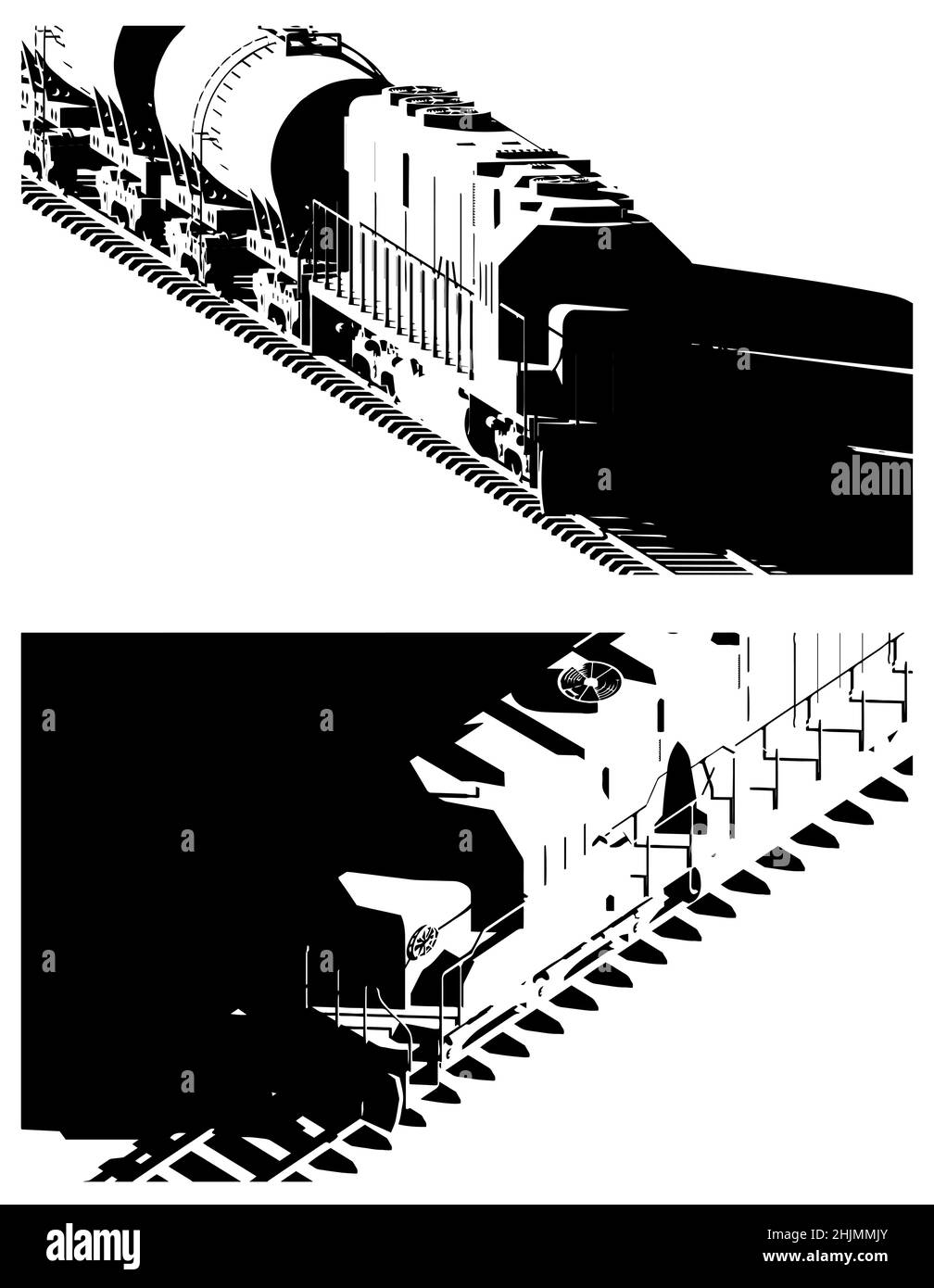 Illustrazione vettoriale stilizzata di una locomotiva di trasporto con modello di carri cisterna Illustrazione Vettoriale