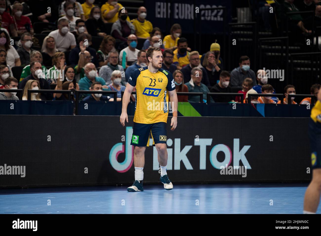 BUDAPEST, UNGHERIA - GENNAIO 30: Durante la finale maschile EHF EURO 2022 tra Svezia e Spagna il 30 Gennaio 2022 a Budapest, Ungheria. (Foto di Nikola Krstic/MB Media/Getty Images) Foto Stock