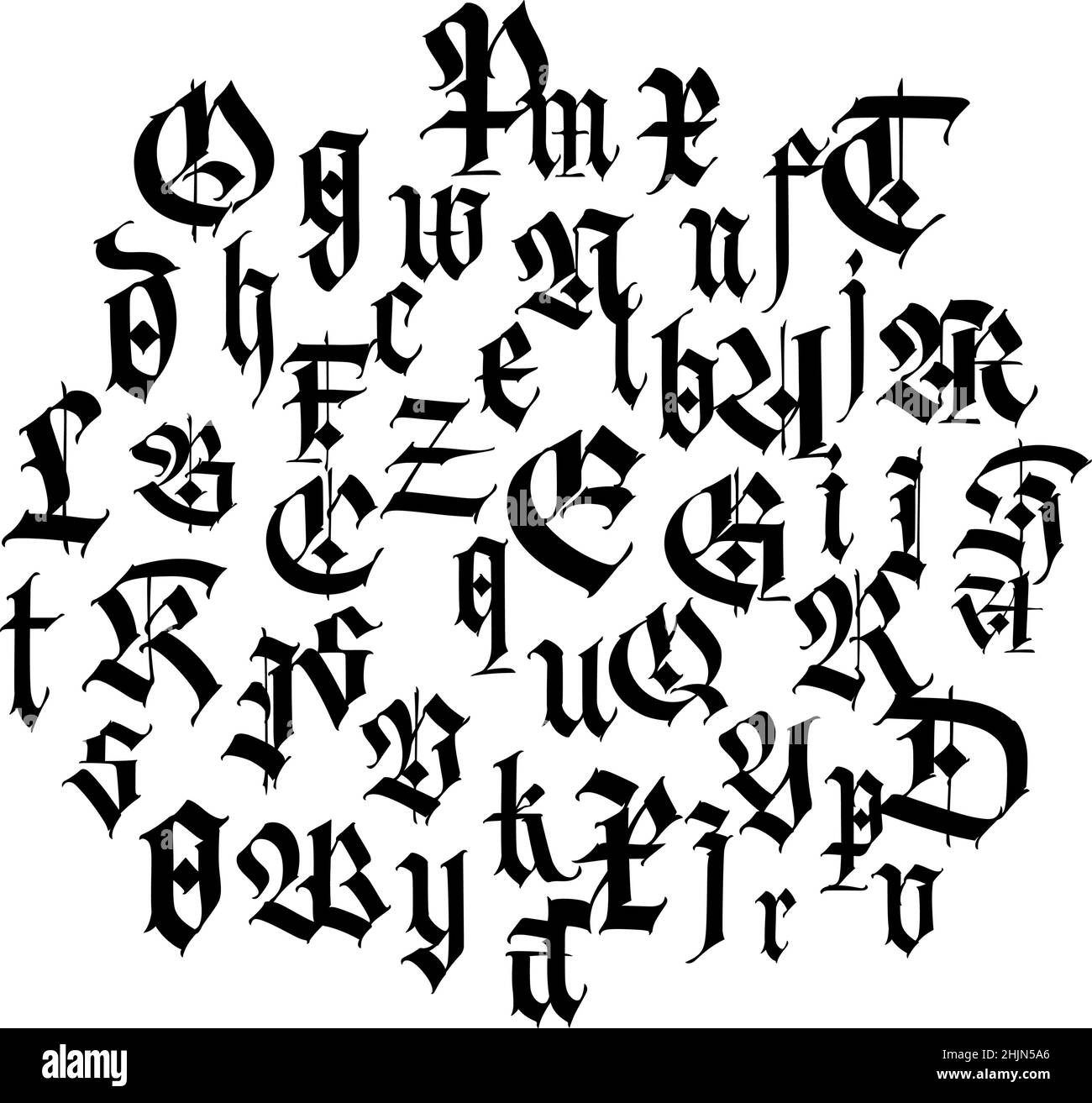 Pattern, ornamento in stile gotico. Vettore. Alfabeto. I simboli sono nero su uno sfondo bianco. La calligrafia e scritte. Latino medievale lettere. L Illustrazione Vettoriale