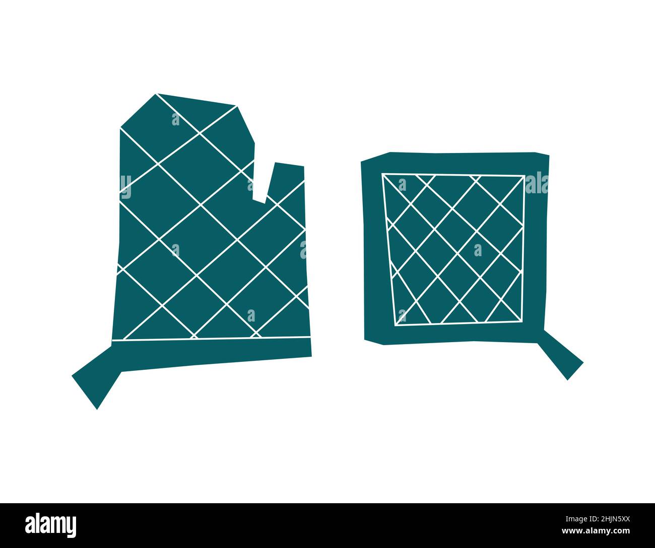 Illustrazione vettoriale piatta con immagine semplificata di fodino potholder e guanto da forno. Sfondo bianco Illustrazione Vettoriale