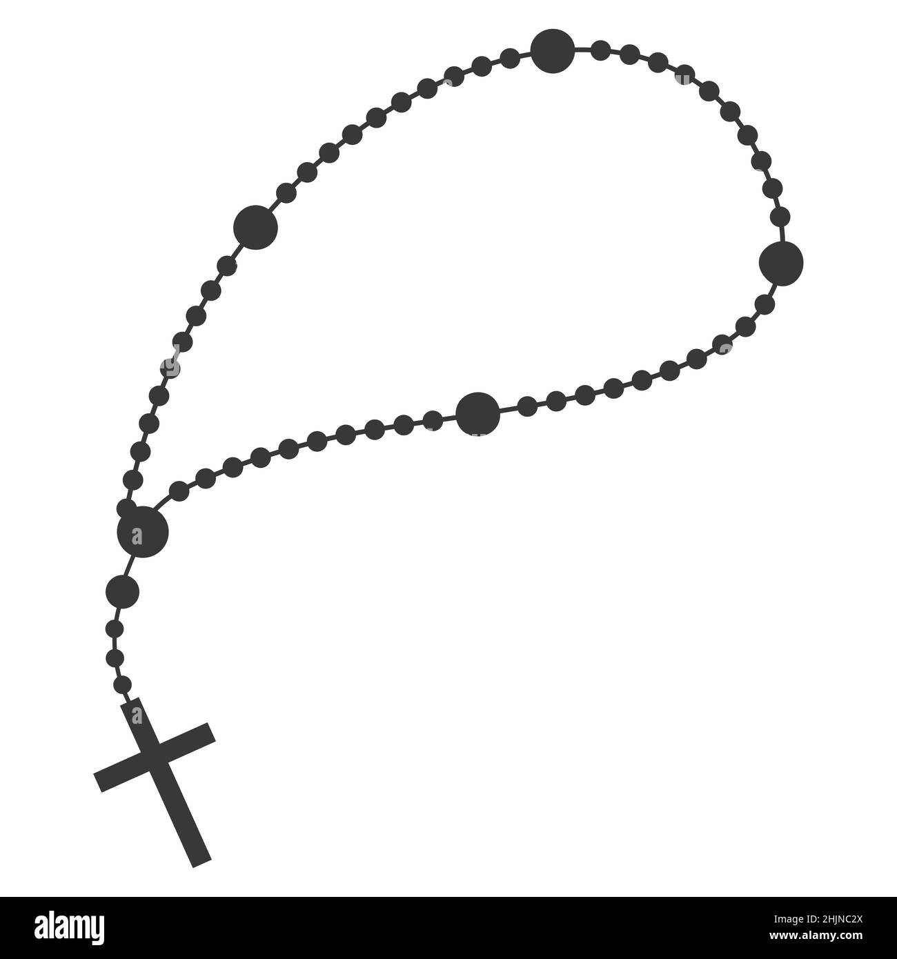 Rosary perline silhouette. Gioielli di preghiera per la meditazione. Cappelletto cattolico con croce. Simbolo di religione. Illustrazione vettoriale. Illustrazione Vettoriale