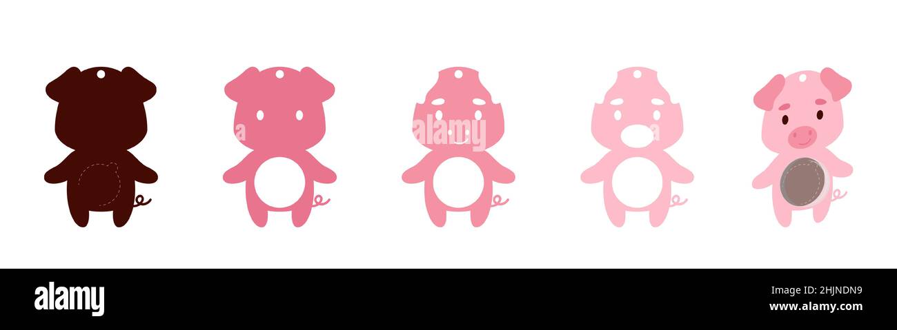 Carino ornamento di caramelle di maiale. Supporto decorativo in carta stratificata per dome. Appendiabiti per dolci, caramelle per il compleanno, baby shower, Halloween, natale. PRI Illustrazione Vettoriale