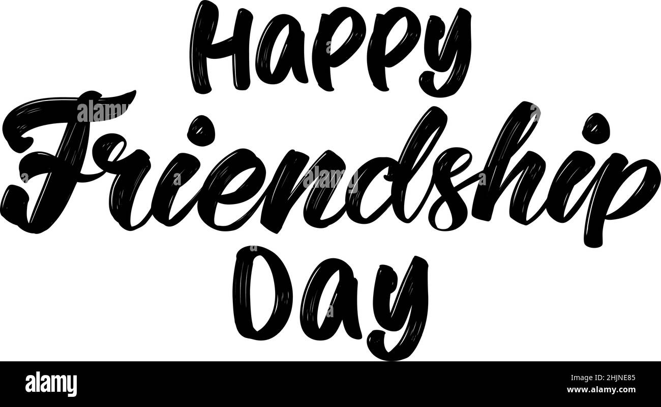 felice giorno di amicizia testo su sfondo bianco. giorno di amicizia, biglietto di auguri disegno vettoriale disegno a mano disegno illustrazione schizzo. Scritta Calligraphy. Illustrazione Vettoriale