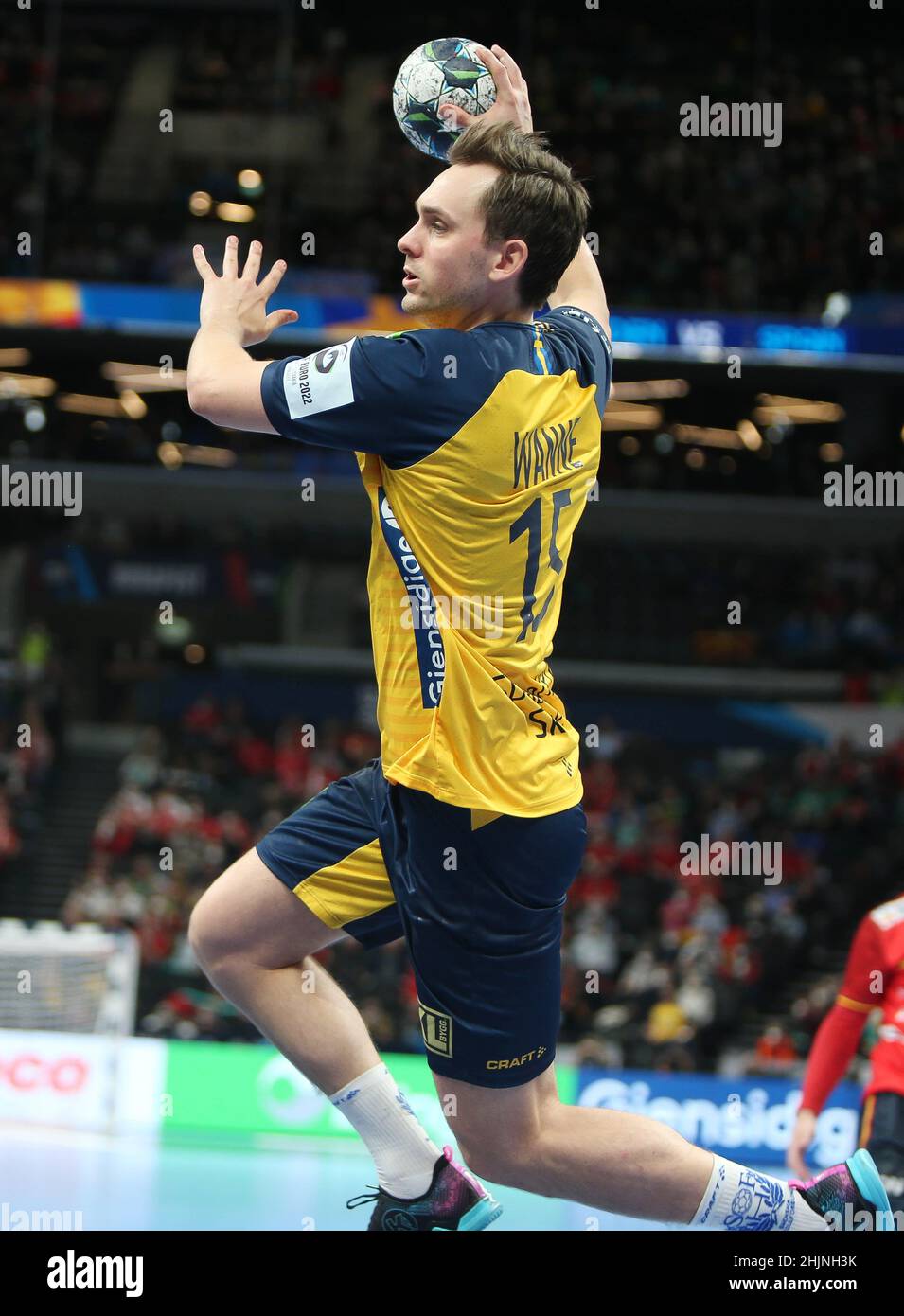 Hampus Wanne di Svezia durante l'euro degli uomini EHF, finale di pallamano tra Svezia e Spagna il 30 gennaio 2022 presso la Budapest Multifunctional Arena di Budapest, Ungheria - Foto Laurent Lairys / DPPI Foto Stock