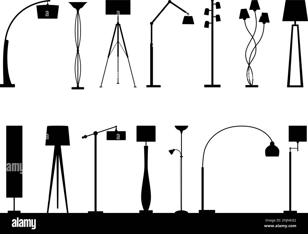 Set di silhouette di lampade da pavimento, illustrazione vettoriale Illustrazione Vettoriale