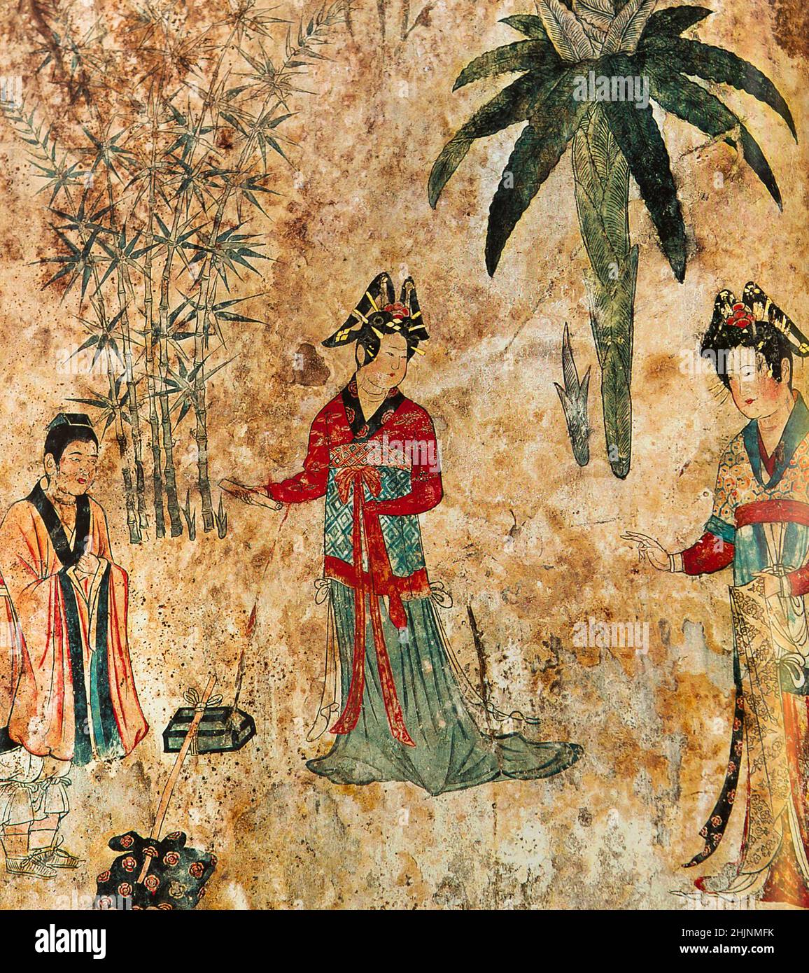 Ballerini cinesi intrecciati tang ere, yin e yang simbolo Foto Stock