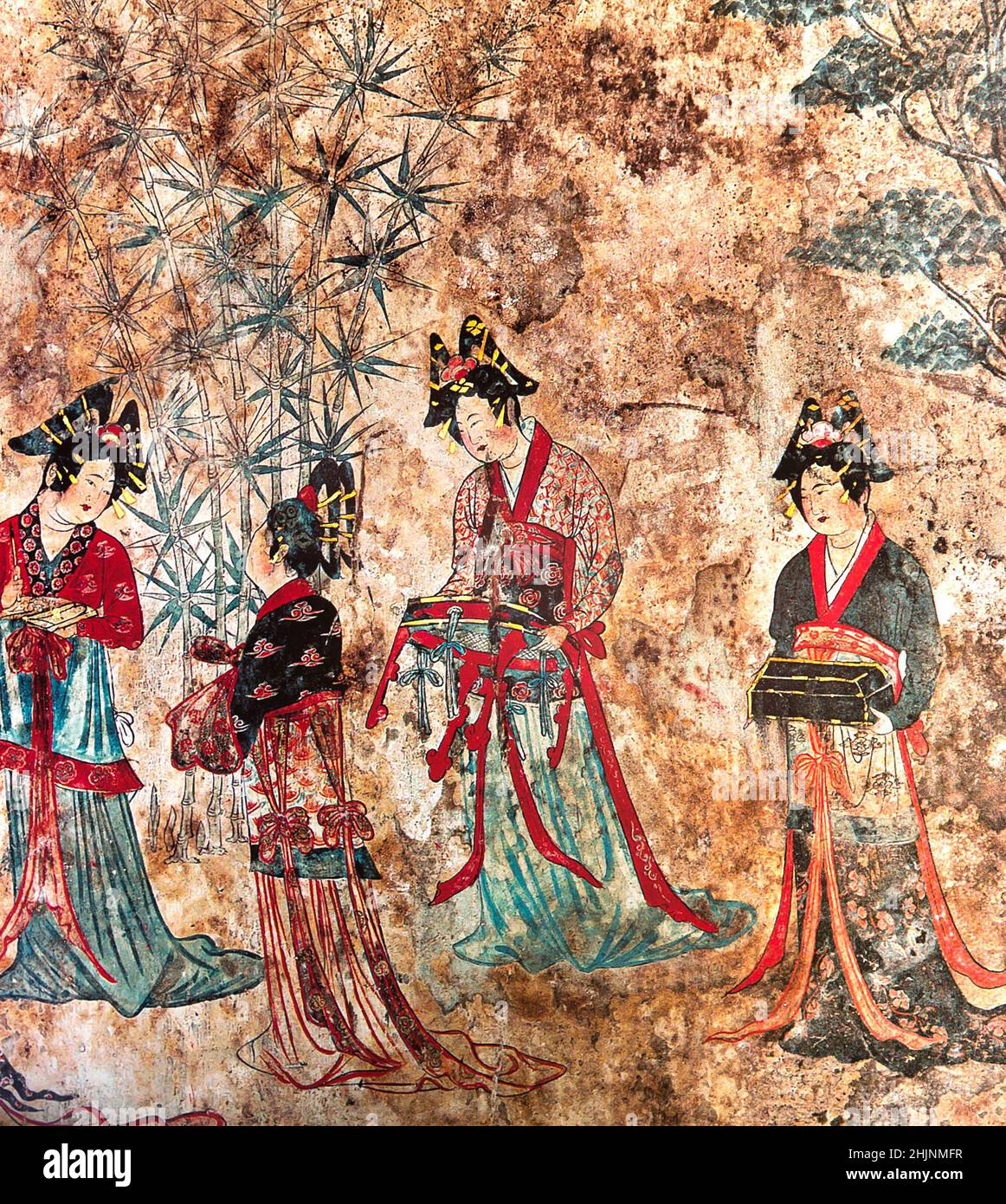 Ballerini cinesi intrecciati tang ere, yin e yang simbolo Foto Stock