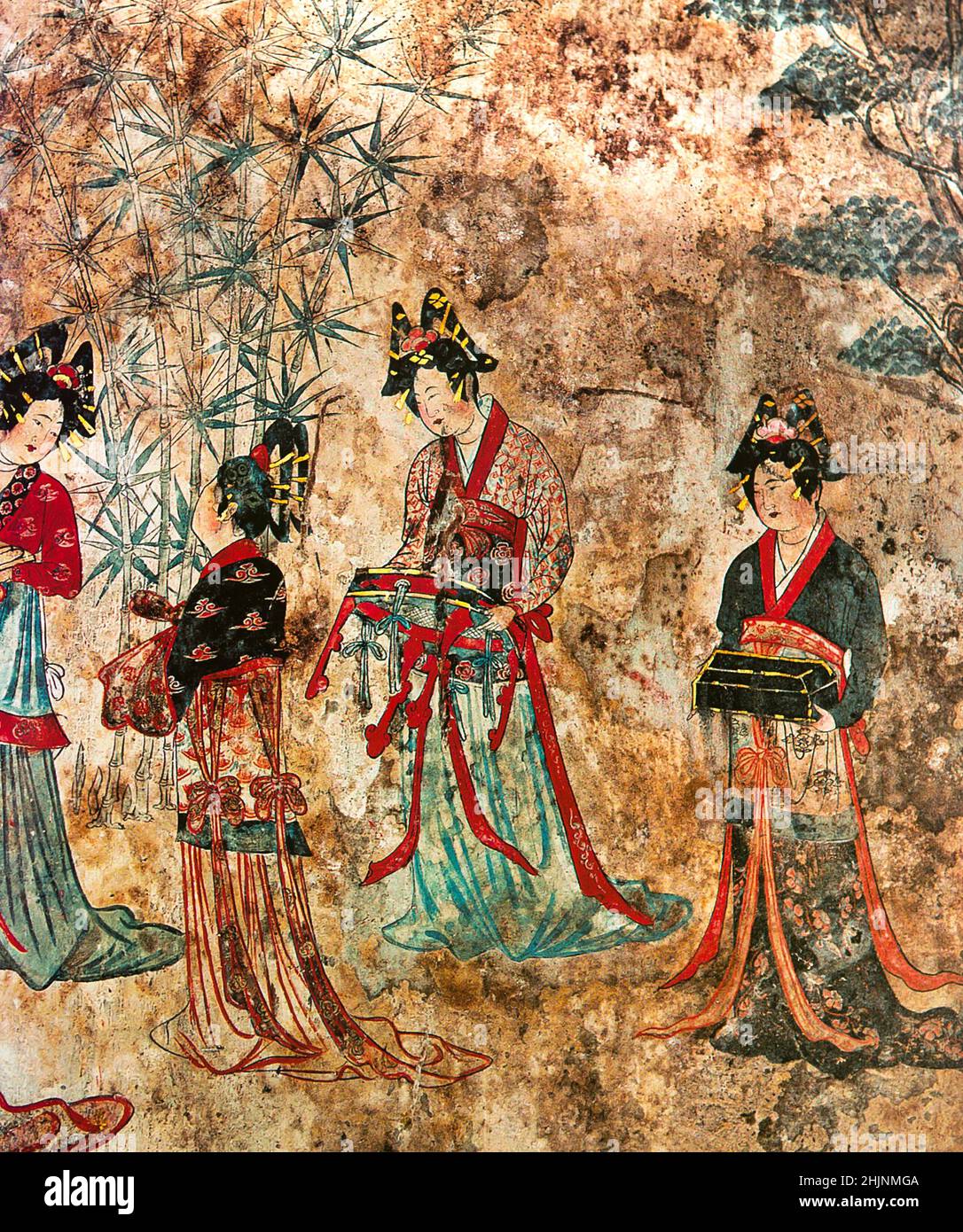 Ballerini cinesi intrecciati tang ere, yin e yang simbolo Foto Stock