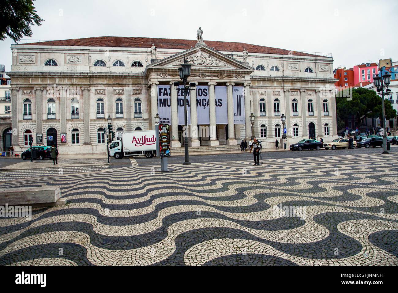 Teatro Nazionale Maria II nel centro storico di Rossio Lisboa. Lisbona, Portogallo Foto Stock