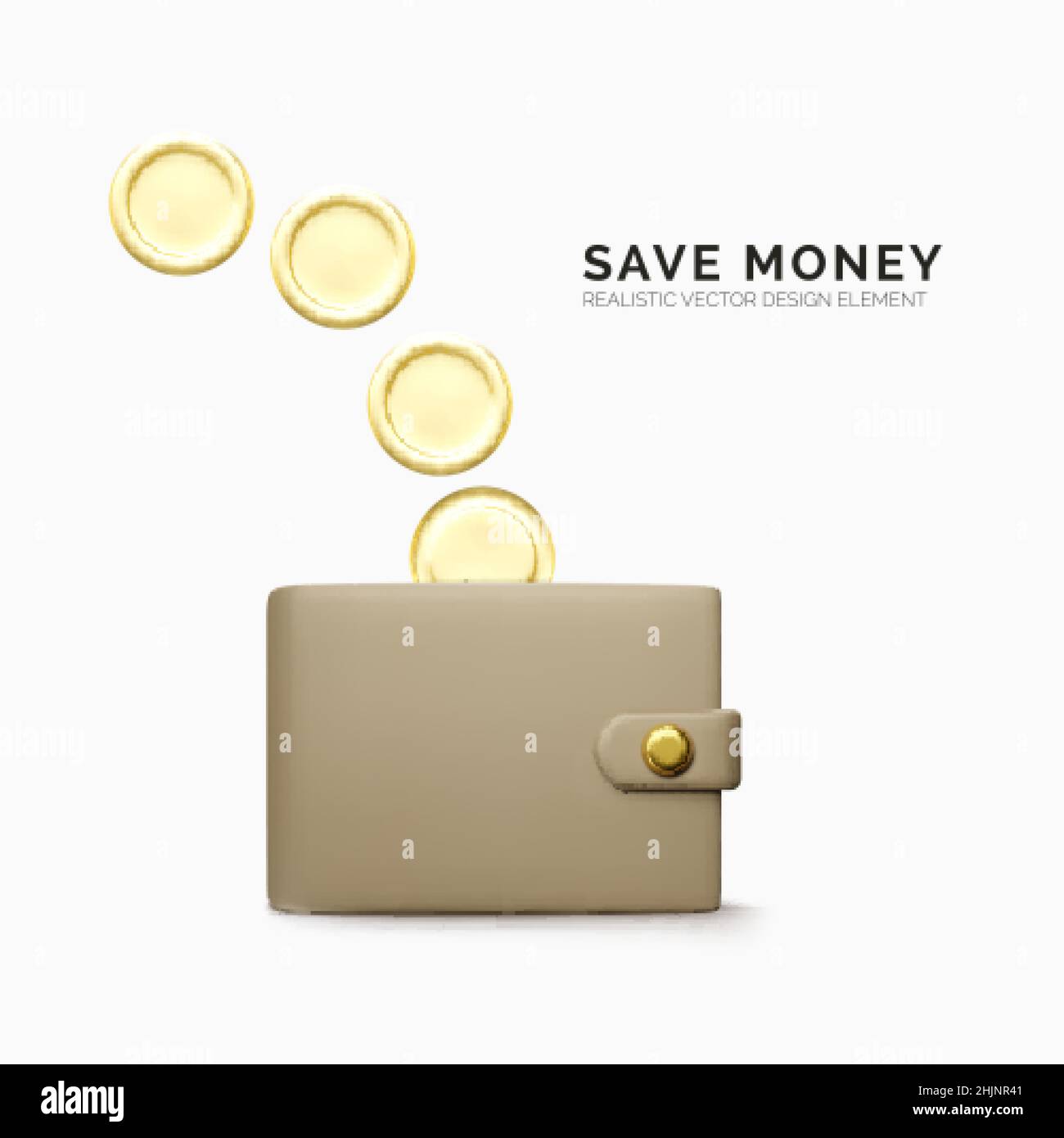 Portafoglio in stile cartone animato realistico e moneta d'oro. Cashback o prestito rapido concetto elemento di progettazione. Illustrazione vettoriale Illustrazione Vettoriale