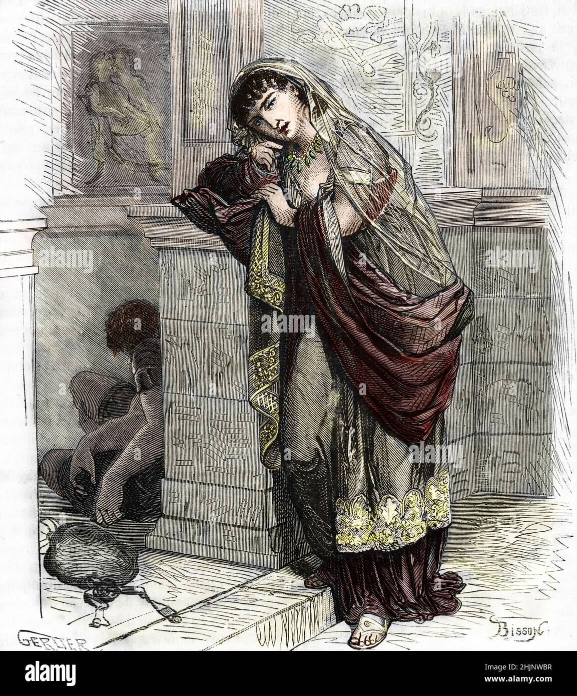 Roma antica : ritratto de l'imperatrice Messalina (Valeria Messalina (c 20-48) - gravure tiree de 'Les courtisanes celebres' de Henry de Kock 19eme siecle Collection privee Foto Stock