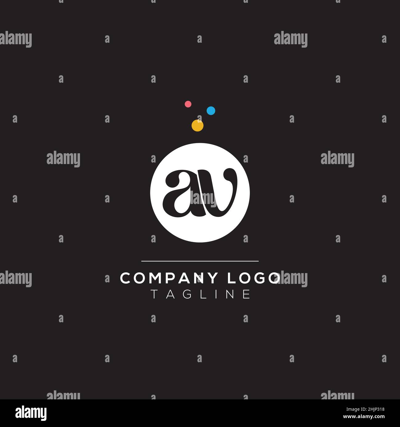 AV Initial Letter Design Vector con puntini a bolla. Scrittura vettoriale Illustrazione di un alfabeto colorato con bolle. Illustrazione Vettoriale