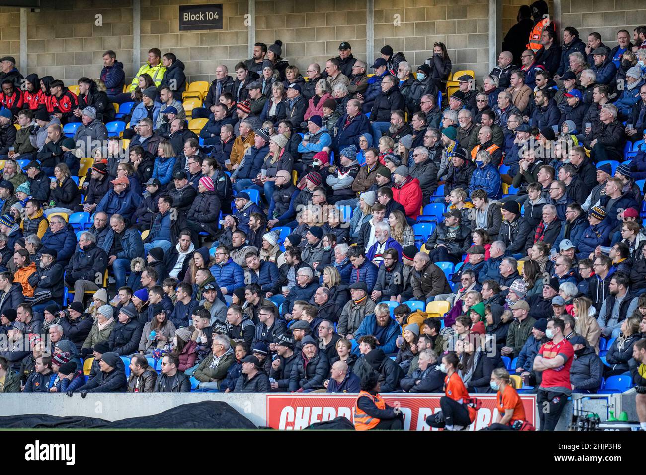 Wimbledon, Regno Unito. 19th Jan 2022. Tifosi durante la partita del campionato Betfred tra London Broncos e Widnes Vikings al Cherry Red Records Stadium, Plow Lane, Wimbledon, Inghilterra, il 30 gennaio 2022. Foto di David Horn. Credit: Prime Media Images/Alamy Live News Foto Stock