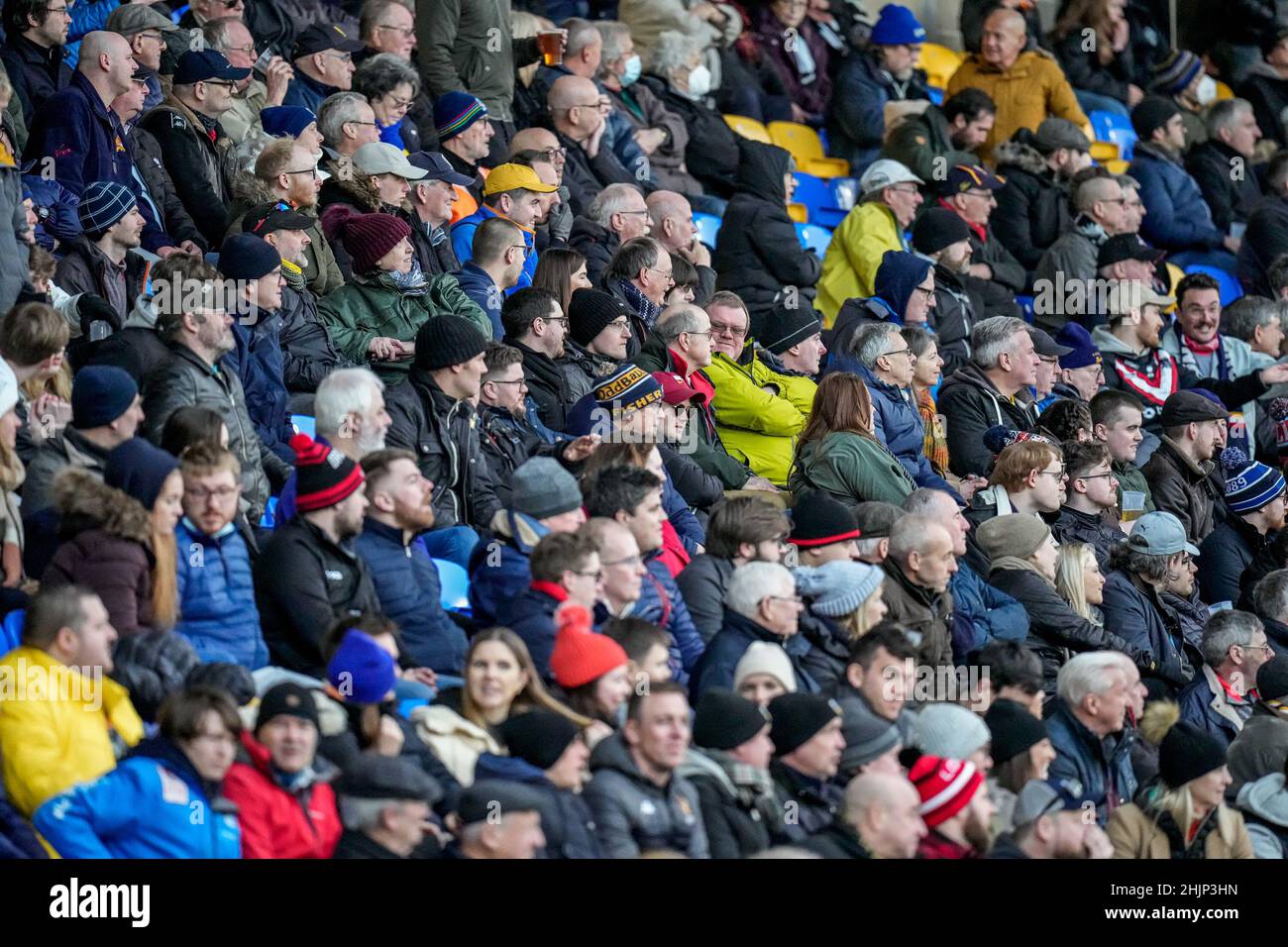Wimbledon, Regno Unito. 19th Jan 2022. Tifosi durante la partita del campionato Betfred tra London Broncos e Widnes Vikings al Cherry Red Records Stadium, Plow Lane, Wimbledon, Inghilterra, il 30 gennaio 2022. Foto di David Horn. Credit: Prime Media Images/Alamy Live News Foto Stock