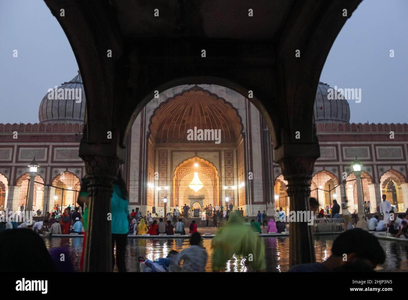 Vista serale di Jama Masjid, Delhi, India. Foto Stock