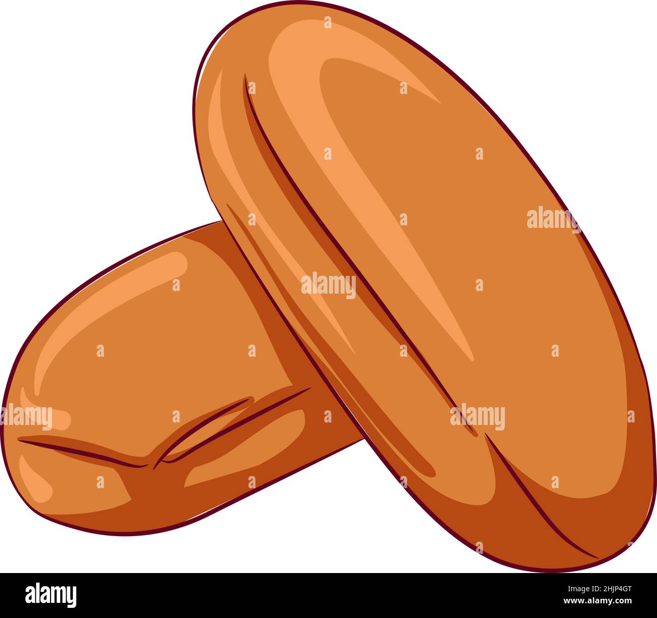 Illustrazione vettoriale del cartone animato di due panini isolati su bianco. Pasticceria fresca, pane al forno. Prodotti da forno icona cibo. Design per libro di cucina, ristorante bu Illustrazione Vettoriale