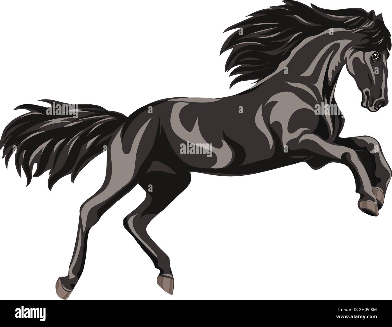 Cavallo, immagine di un cavallo galoppante, ritratto di un cavallo per un logo in toni neri Illustrazione Vettoriale