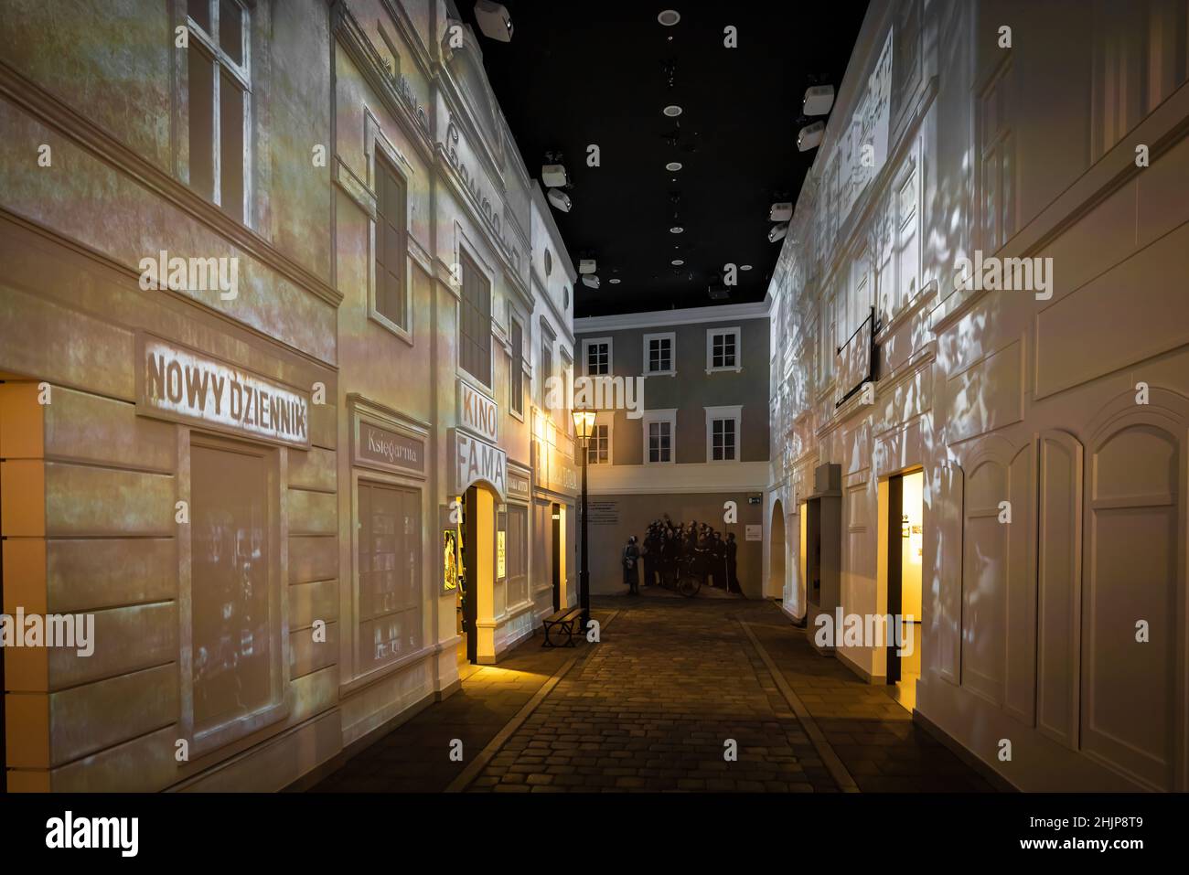 Sulla galleria di via ebraica al Museo della Storia degli ebrei polacchi dettaglio facciata Interior - POLIN - Varsavia, Polonia Foto Stock