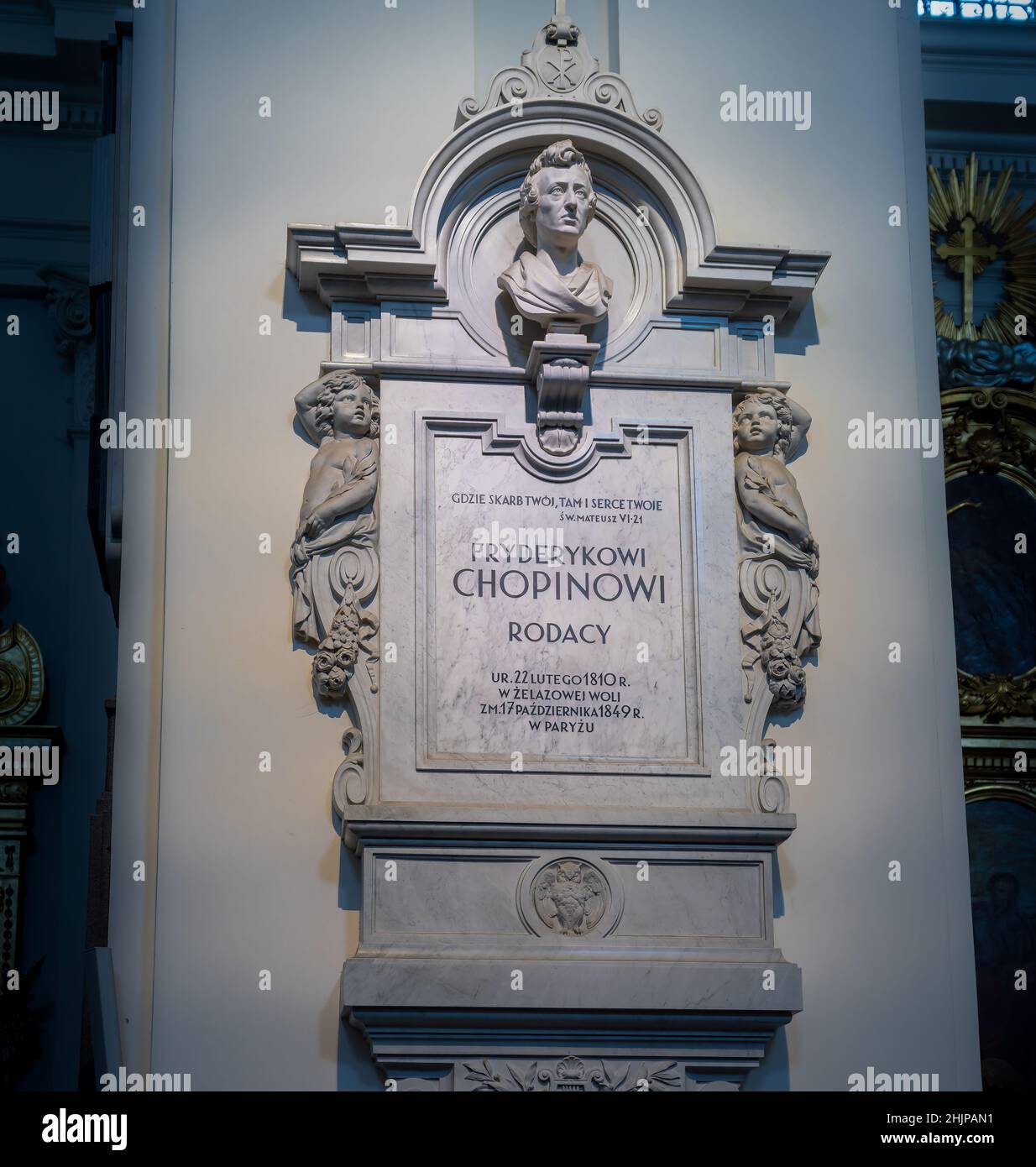 Chopin cuore in un pilastro della Chiesa della Santa Croce interiore - Varsavia, Polonia Foto Stock