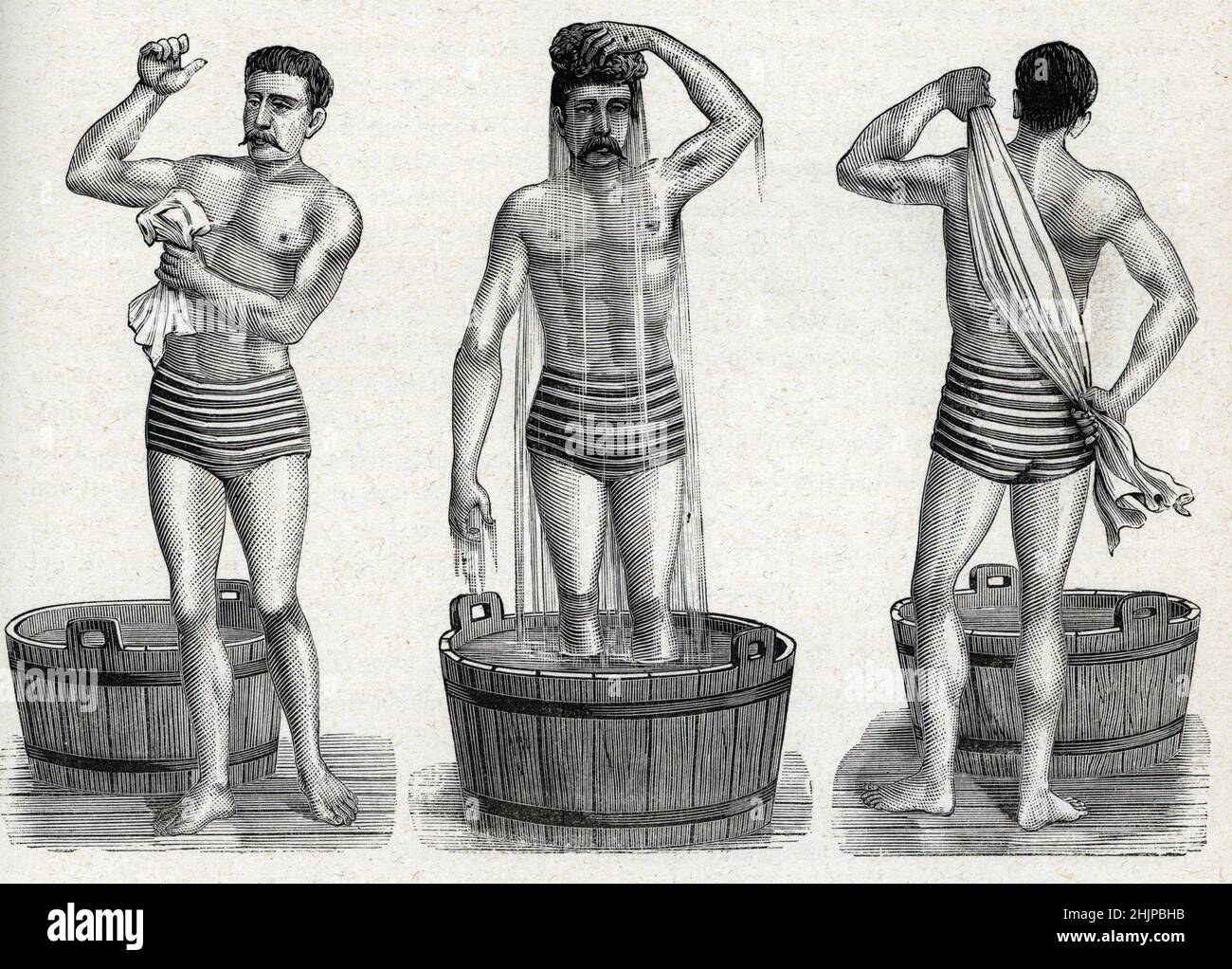 Igiene : le abluzioni : frictions, lavage et essuyage gravure tiree de 'Medecine illustrree' 1888 Collection privee Foto Stock